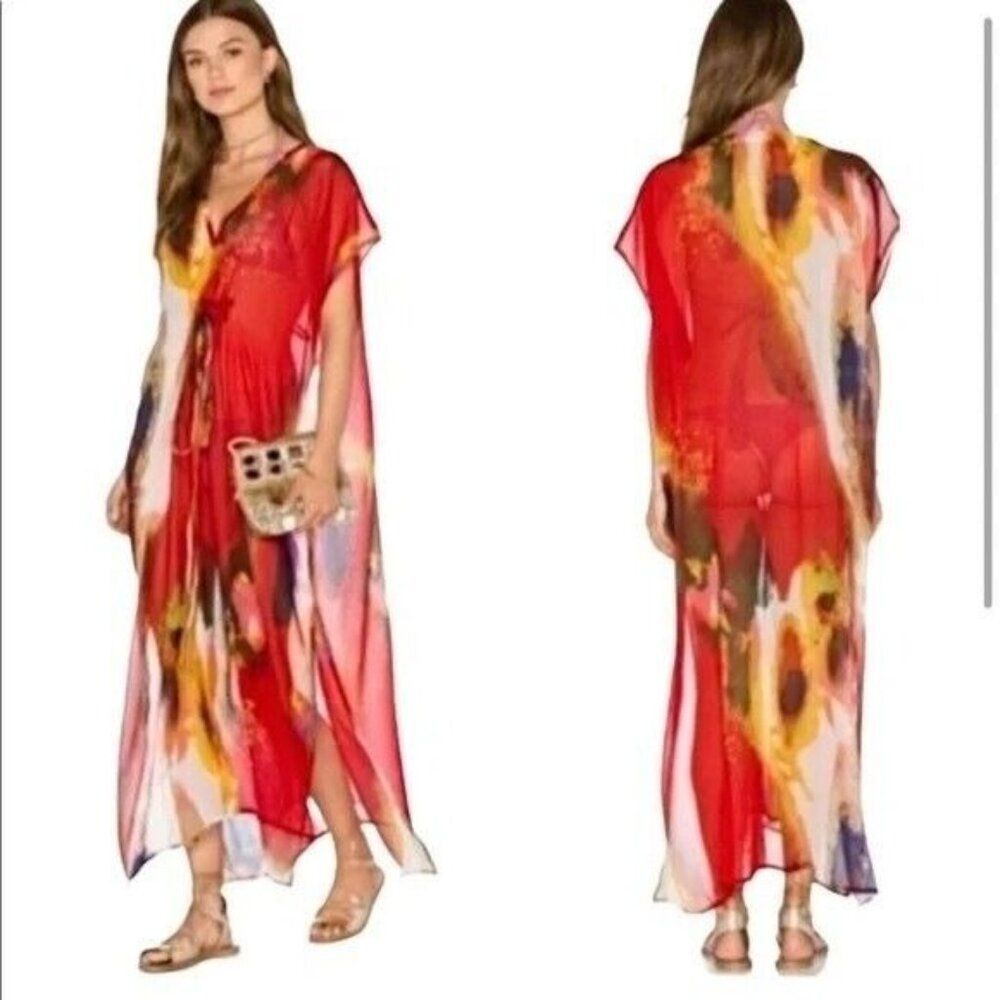 Michael Stars Colorful Semi-Sheer Boho Swim Suit Cover Up Vacation Resortwear